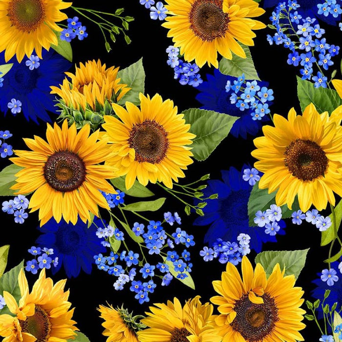 Blue Summer Sunflowers Ready Quilt | 6 Half-Yard Pieces & a Free Pattern
