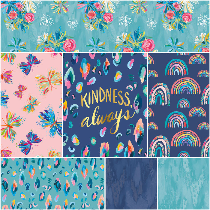 Kindness Always Bundle | Teal | (6) One-Yard Pieces & 1 Panel