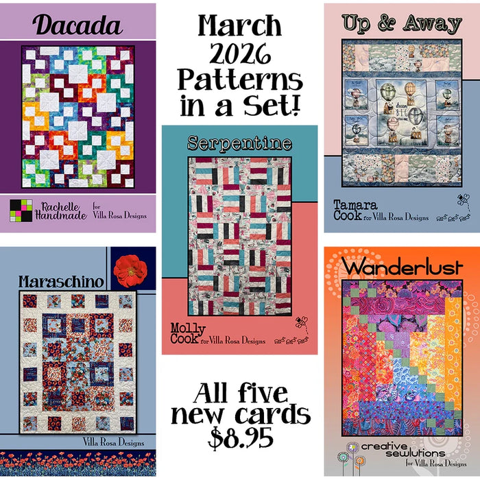 March 2026 Villa Rosa Pattern Set – 5 Easy Quilt Patterns