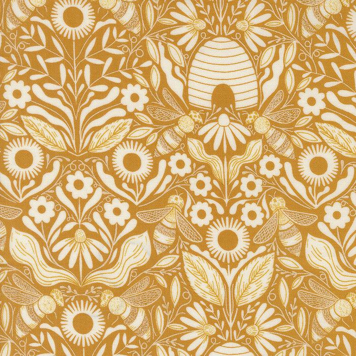 Bee Garden | Beehive Melody Damask | Beeswax | 48414-14