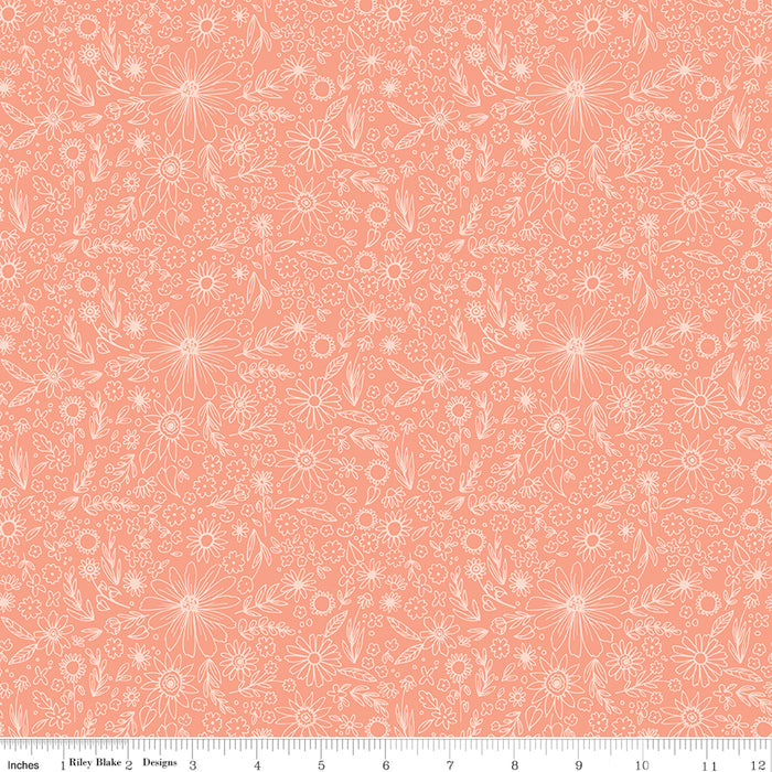 Remnant | 12x44 | Homemade | Coral Outlined Flowers