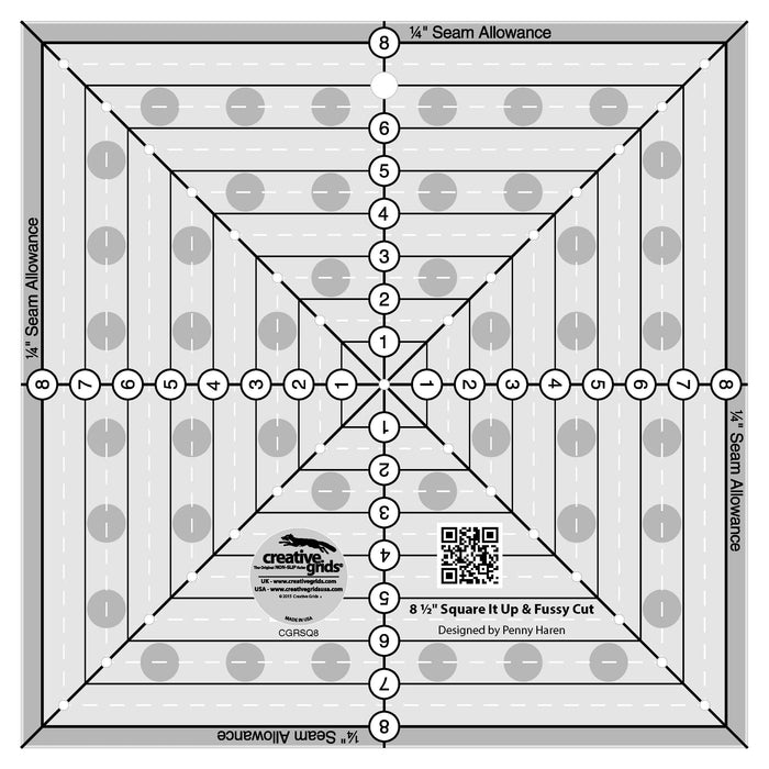 Creative Grids 8-1/2in Square It Up or Fussy Cut Square Quilt Ruler