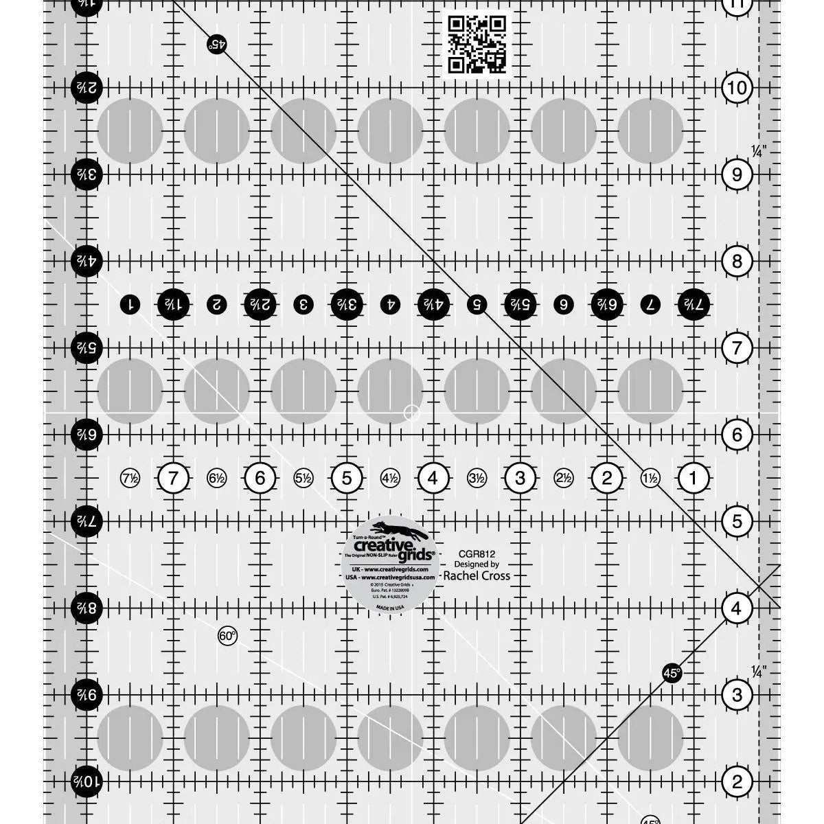 Card Center Ruler Checker Creative Grids Quilt Ruler 8-1/2in x 12-1/2in — Fabric Roost, LLC