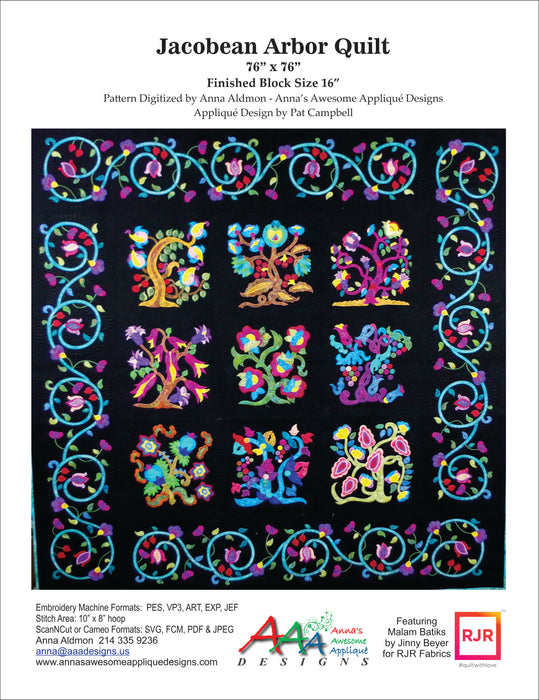 Jacobean Arbor Quilt | Pattern | 76x76