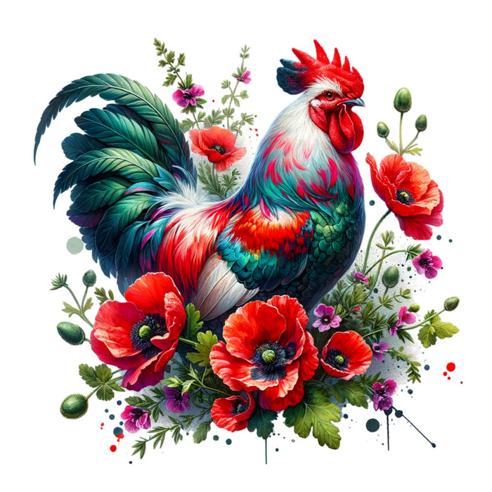 Watercolor Floral Chicken Fabric Panel 10
