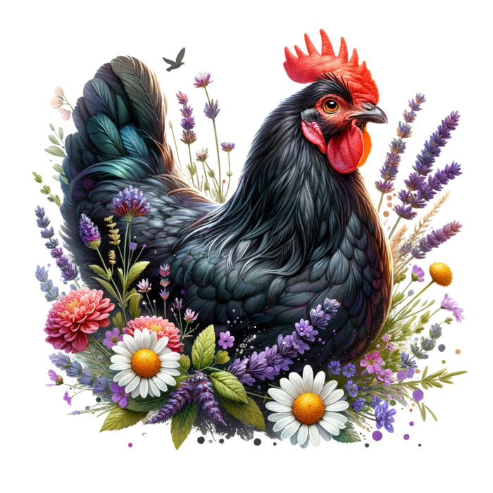 Watercolor Floral Chicken Fabric Panel 11
