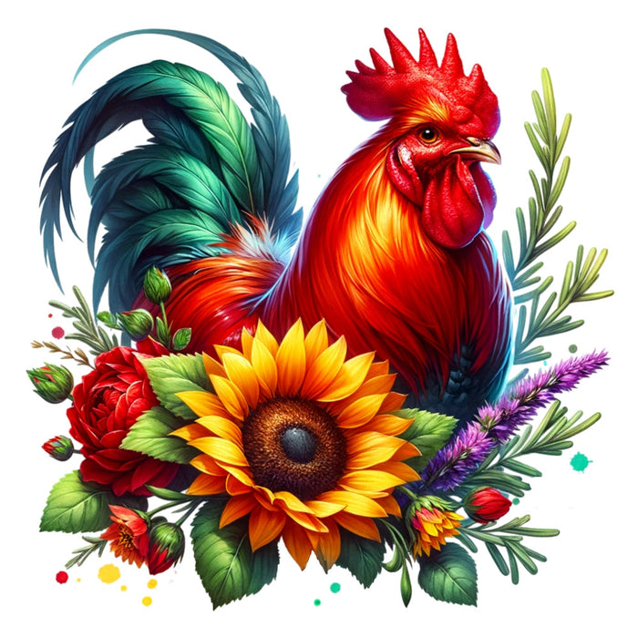 Watercolor Floral Chicken Fabric Panel 12