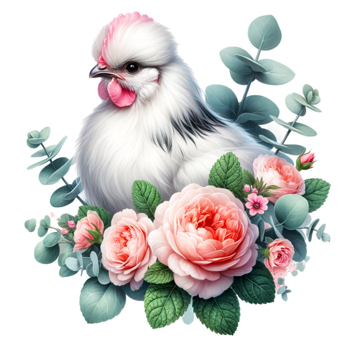 Watercolor Floral Chicken Fabric Panel 4
