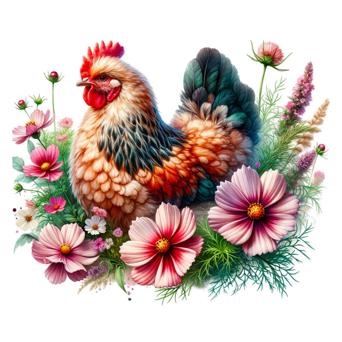 Watercolor Floral Chicken Fabric Panel 6