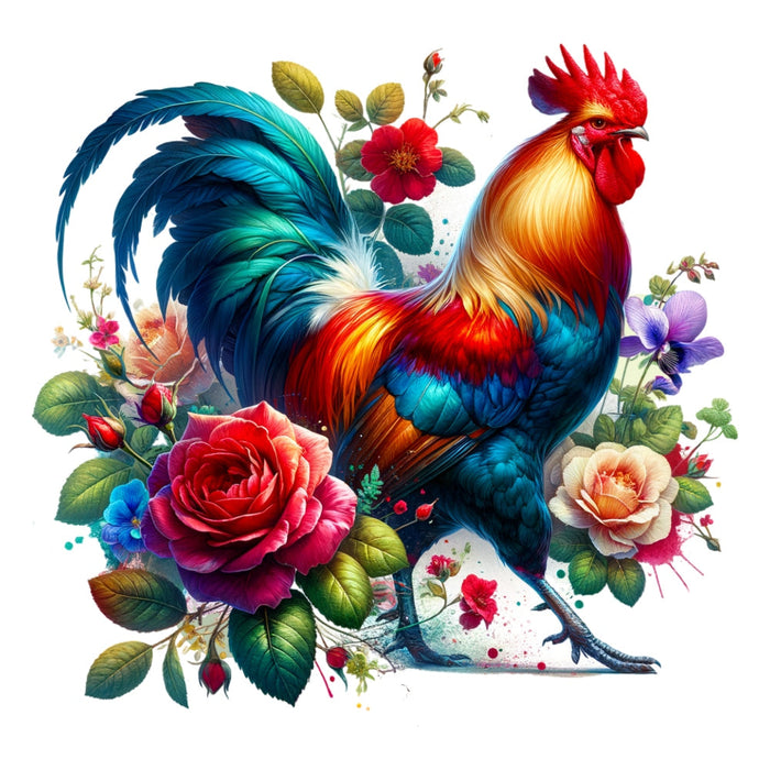 Watercolor Floral Chicken Fabric Panel 7