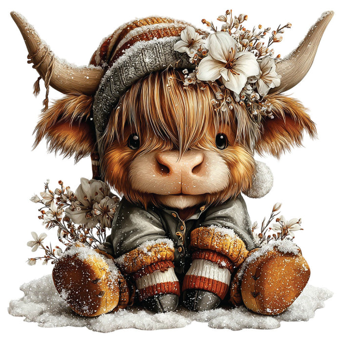 Christmas Highland Cow Fabric Panel 47