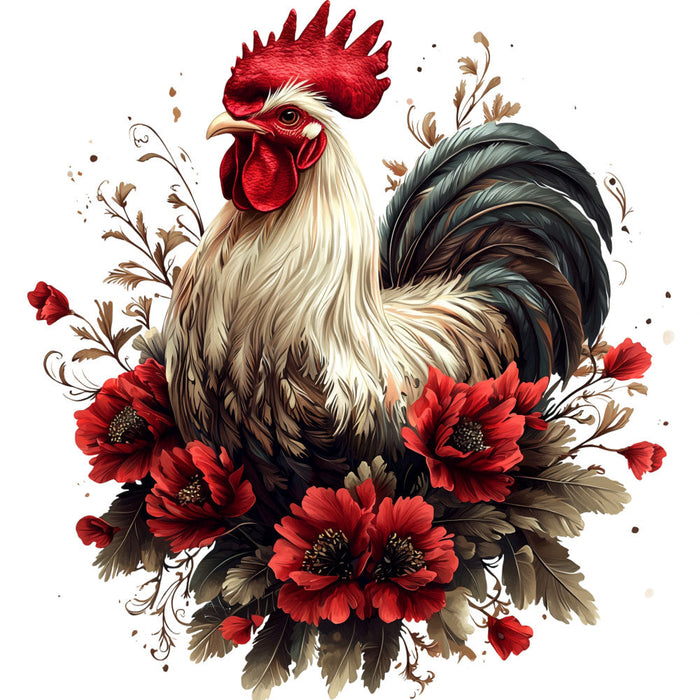 Floral Rooster Fabric Panel 7