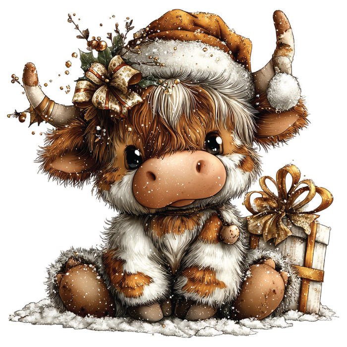 Christmas Highland Cow Fabric Panel 2