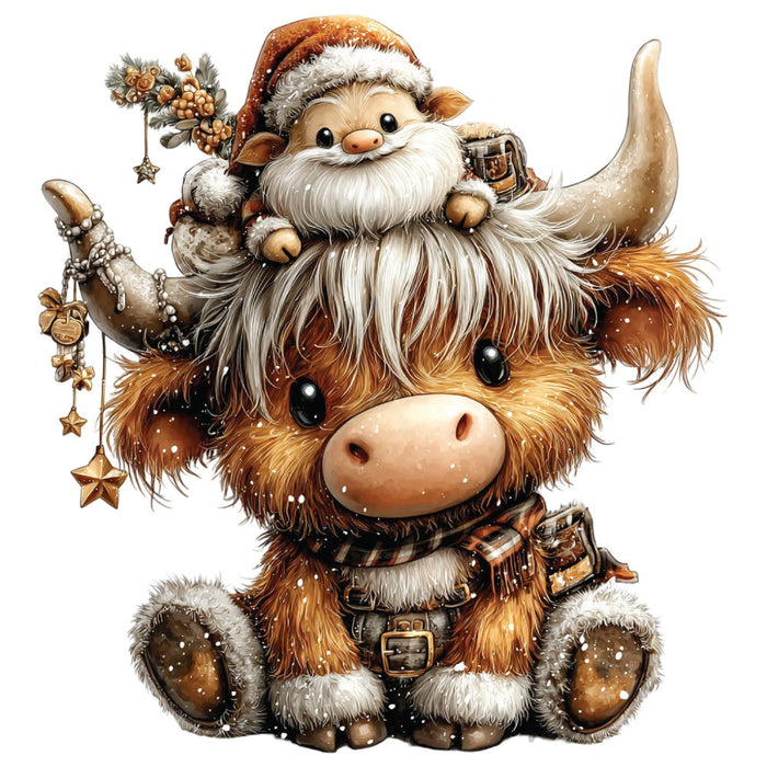 Christmas Highland Cow Fabric Panel 19