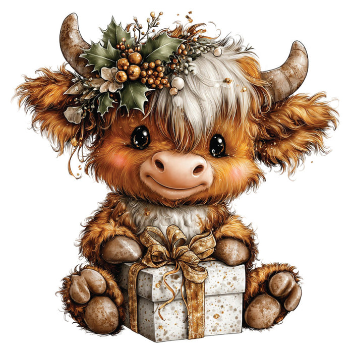 Christmas Highland Cow Fabric Panel 18