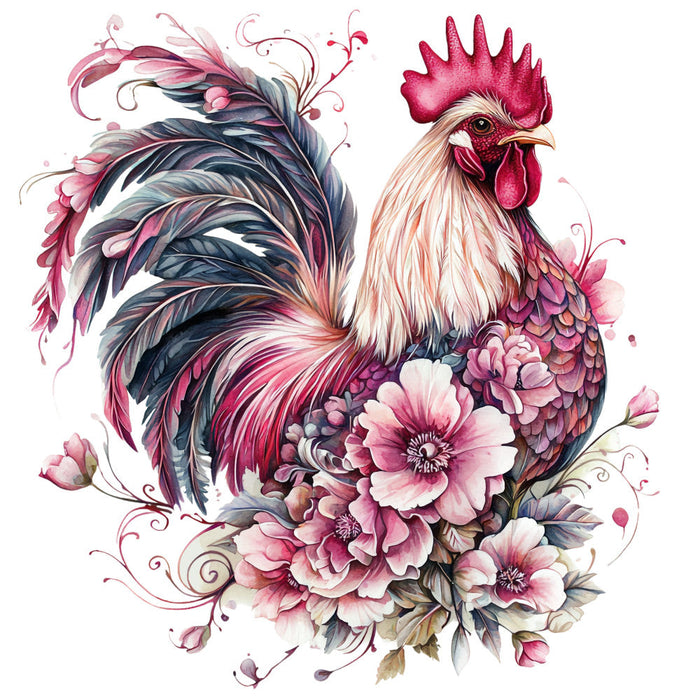 Floral Rooster Fabric Panel 10