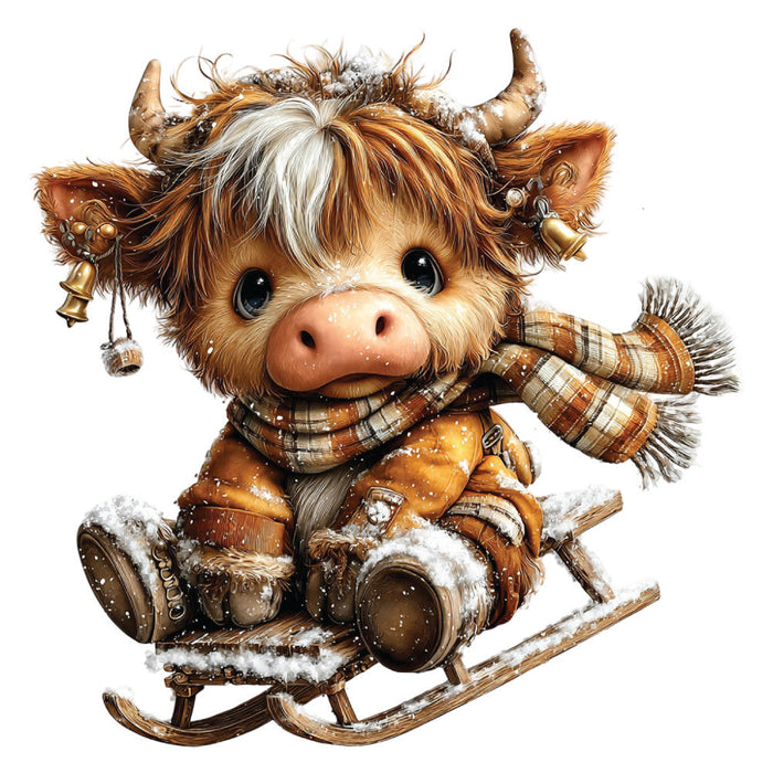 Christmas Highland Cow Fabric Panel 12