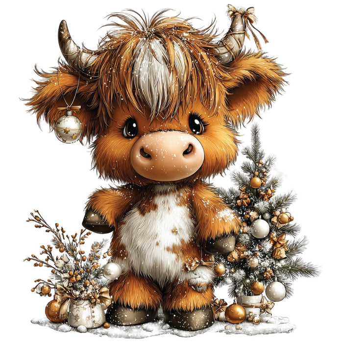 Christmas Highland Cow Fabric Panel 40