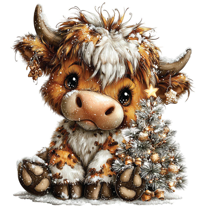 Christmas Highland Cow Fabric Panel 45