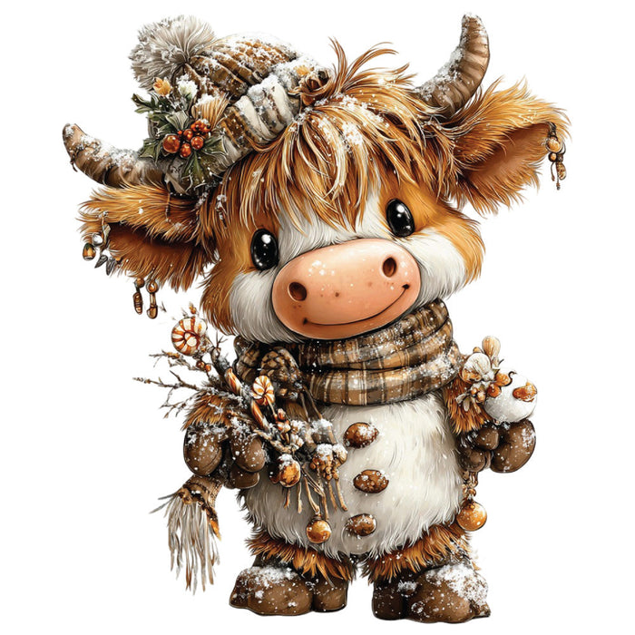 Christmas Highland Cow Fabric Panel 24
