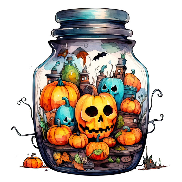 Watercolor Halloween Jar Fabric Panel 6