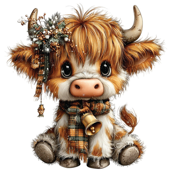 Christmas Highland Cow Fabric Panel 32