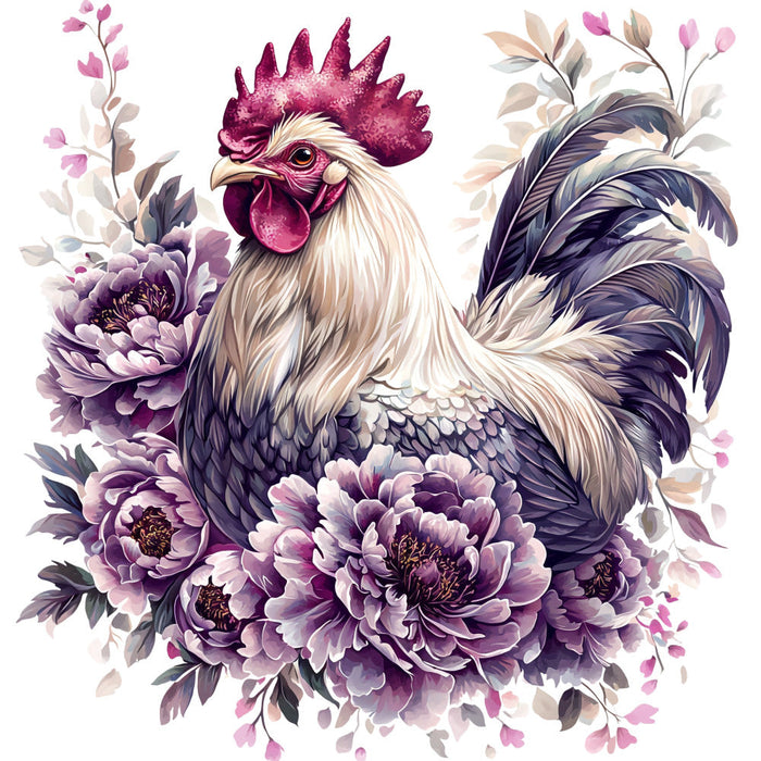Floral Rooster Fabric Panel 18