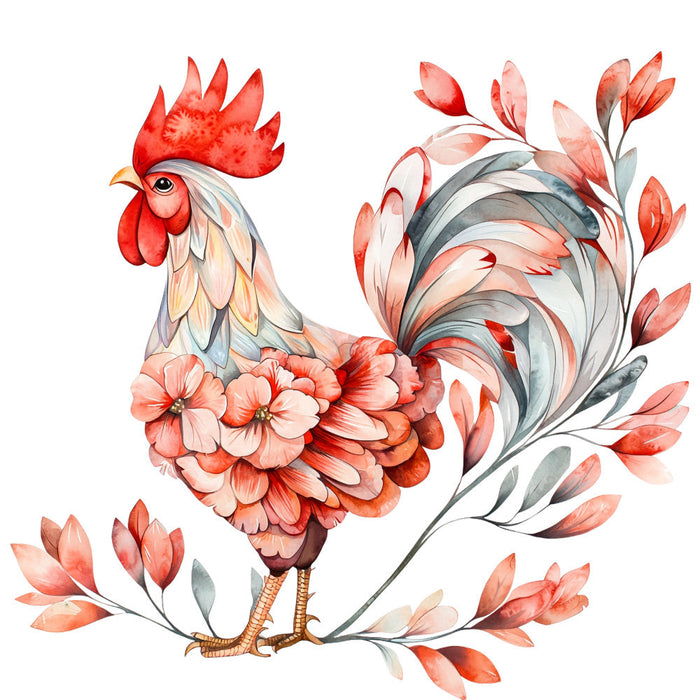 Floral Rooster Fabric Panel 1
