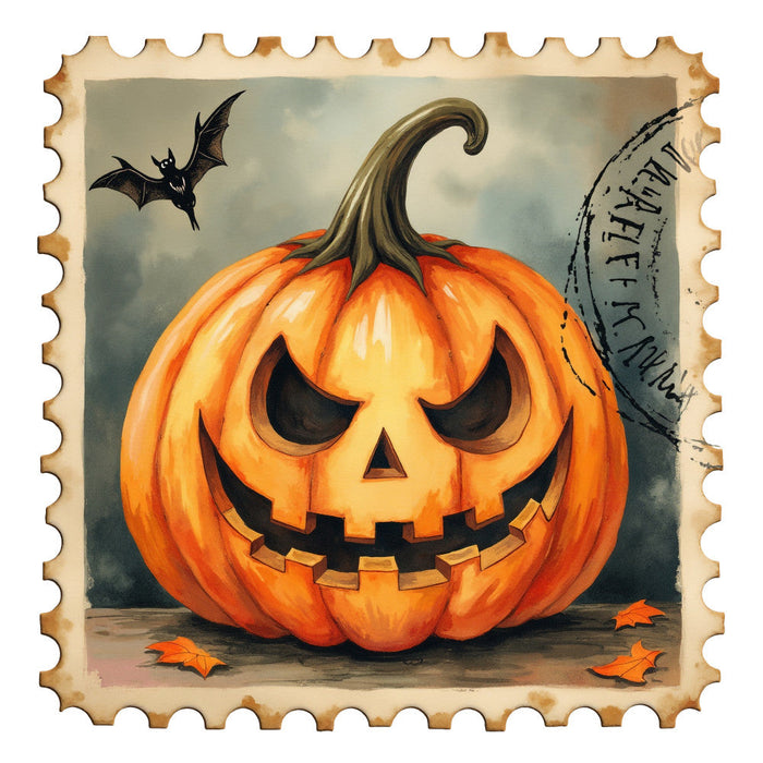 Halloween Postage Stamps Fabric Panel 4