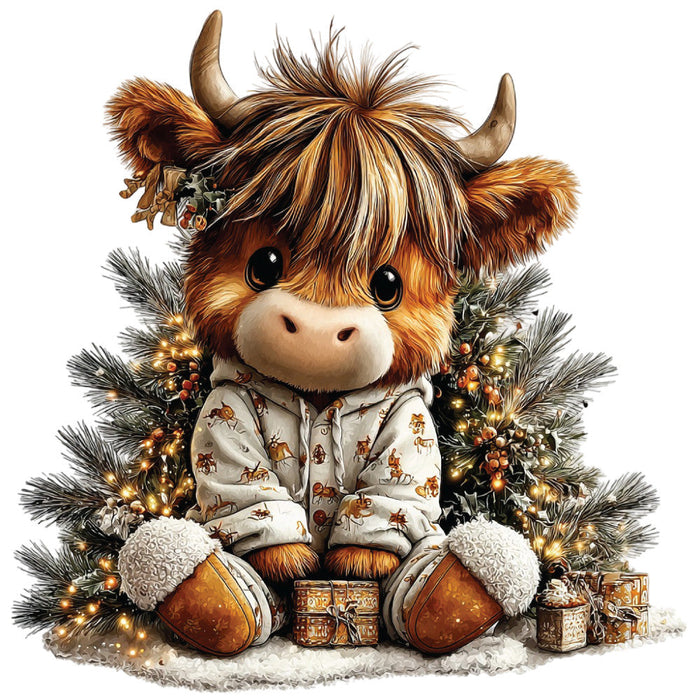 Christmas Highland Cow Fabric Panel 28