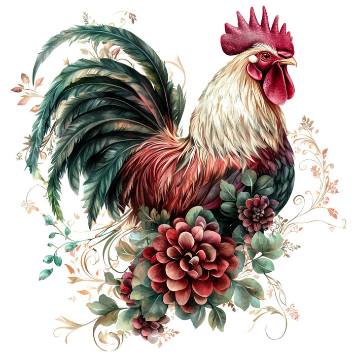 Floral Rooster Fabric Panel 15