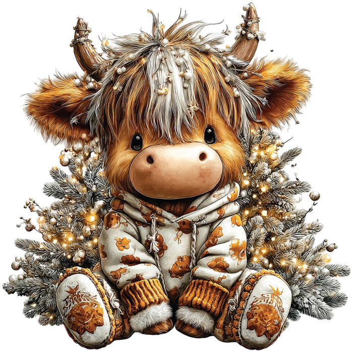 Christmas Highland Cow Fabric Panel 43