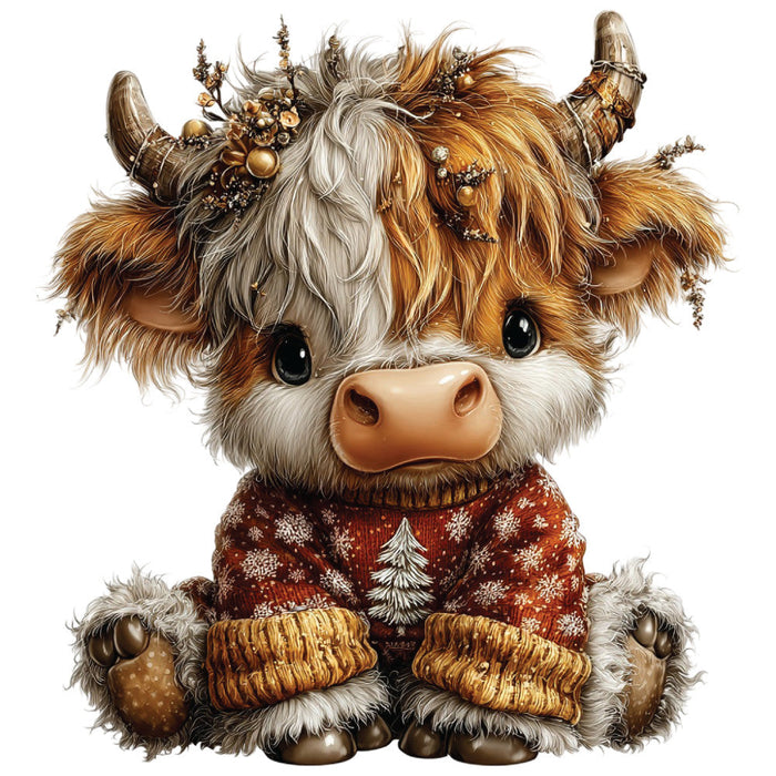 Christmas Highland Cow Fabric Panel 1