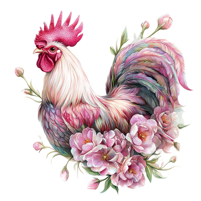 Floral Rooster Fabric Panel 2