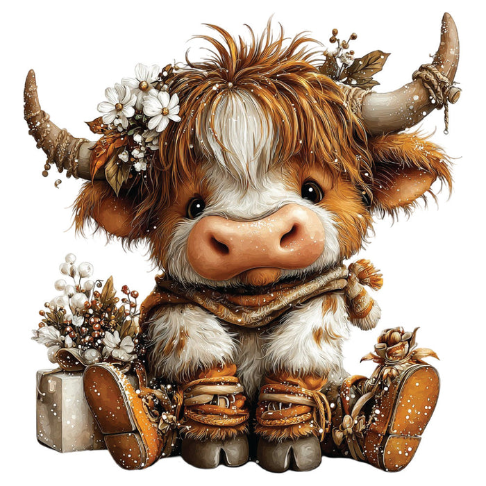 Christmas Highland Cow Fabric Panel 11