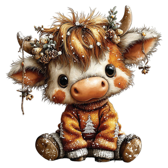 Christmas Highland Cow Fabric Panel 42